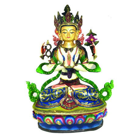 Statue of Avalokiteshvara | Chenrezig Gold Plated and Thangka Color Finishing