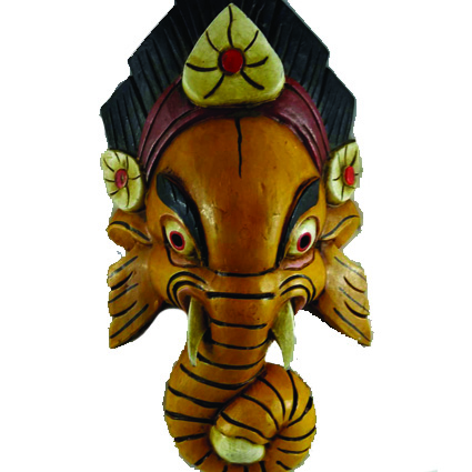 Ganesh Head Painted Wooden Mask For Decorative Wall Hangings